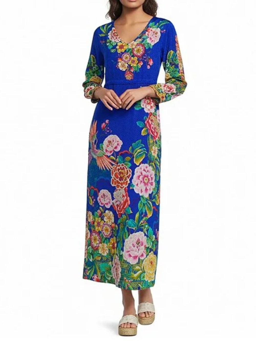 Johnny Was Tieni Silk Victoria Floral Scarf Print Maxi Dress Size XL NWT